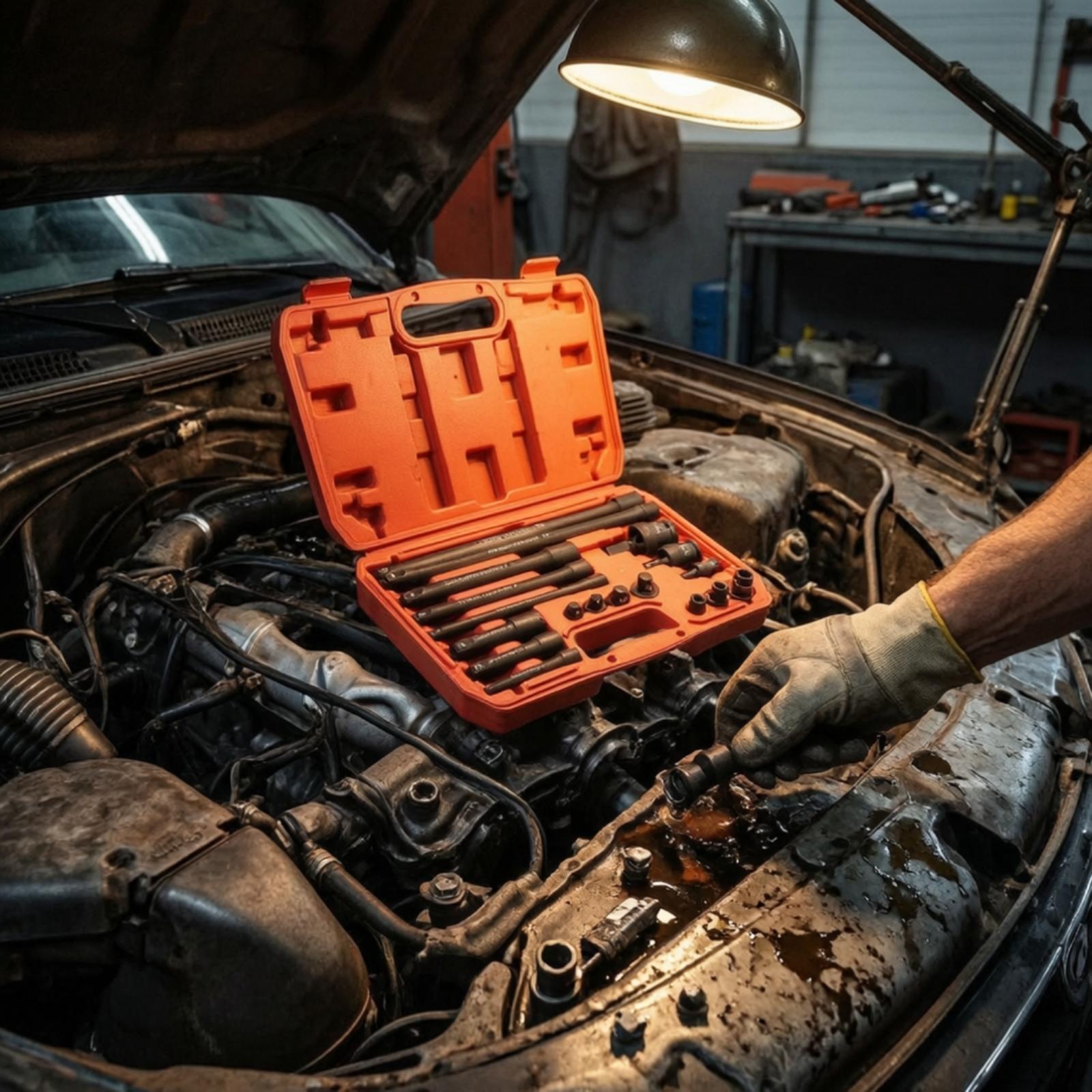 Automotive Tools - Schlagschrauber-Set 18-teilig mit Verlängerungsstangen, Universal-Gelenkadapter und